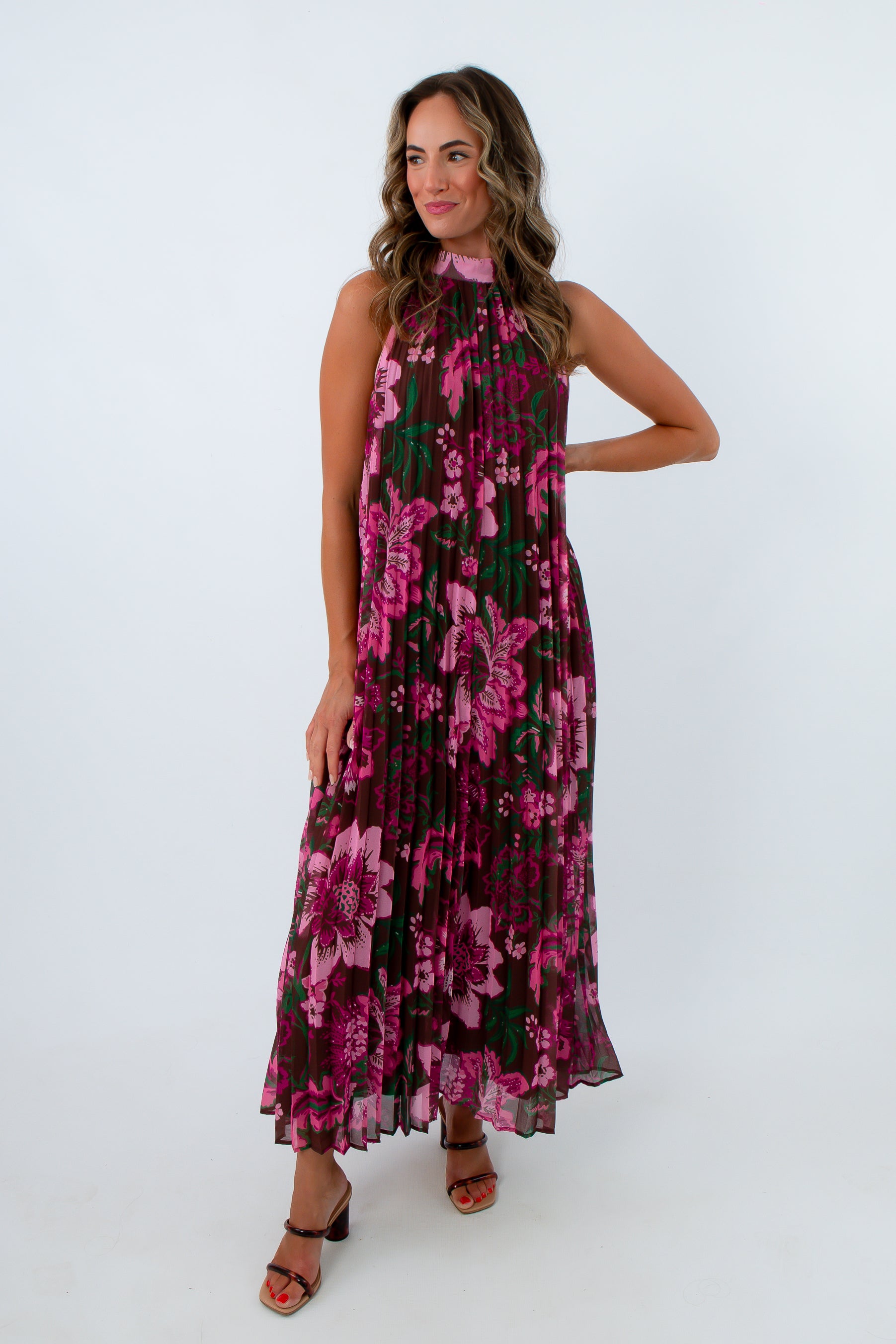 Lovestory Floral Pleated Maxi Dress