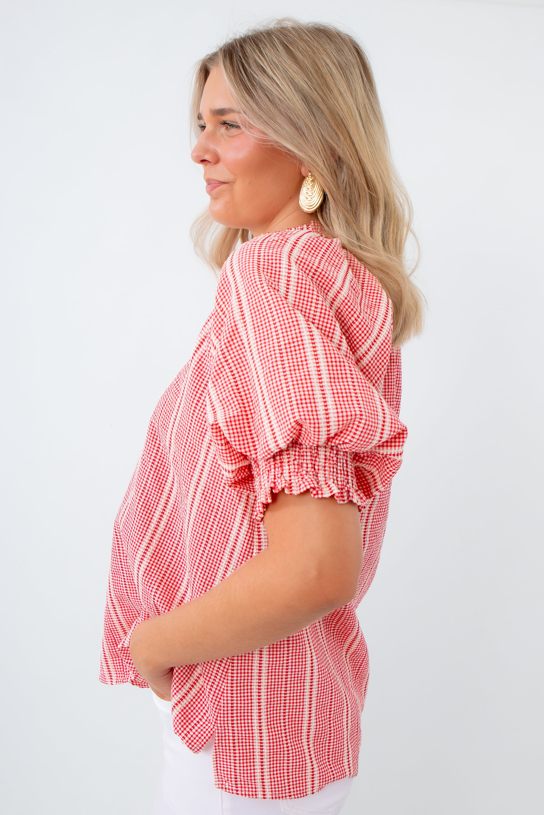 red check blouse for july 4th weekend outfit inspo