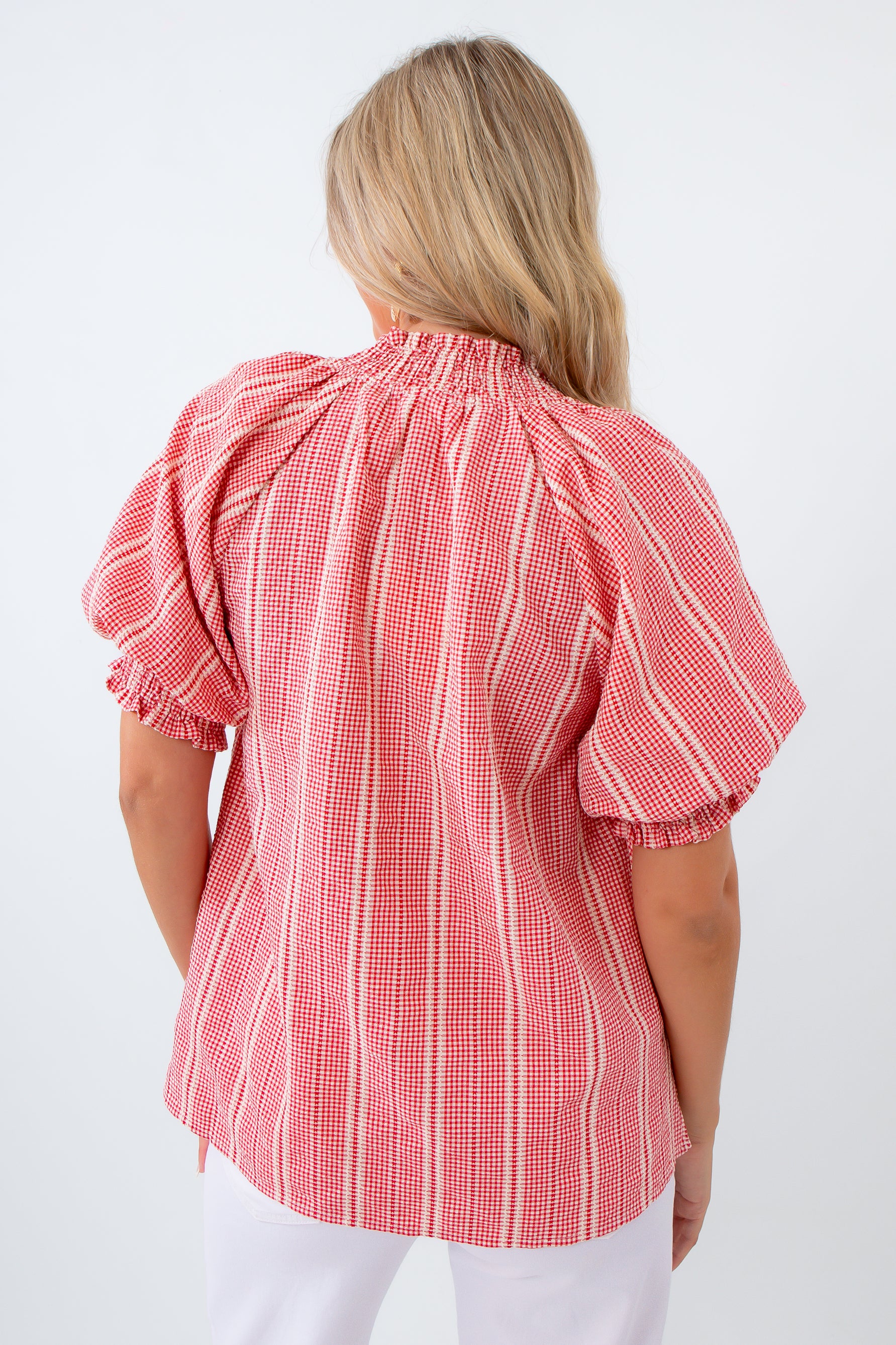 Farmer's Market Stroll Red Gingham Blouse