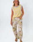Free People Go Bananas Good Luck Printed Barrel Jean