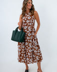THML Café au Lait Brown Floral Midi Dress
