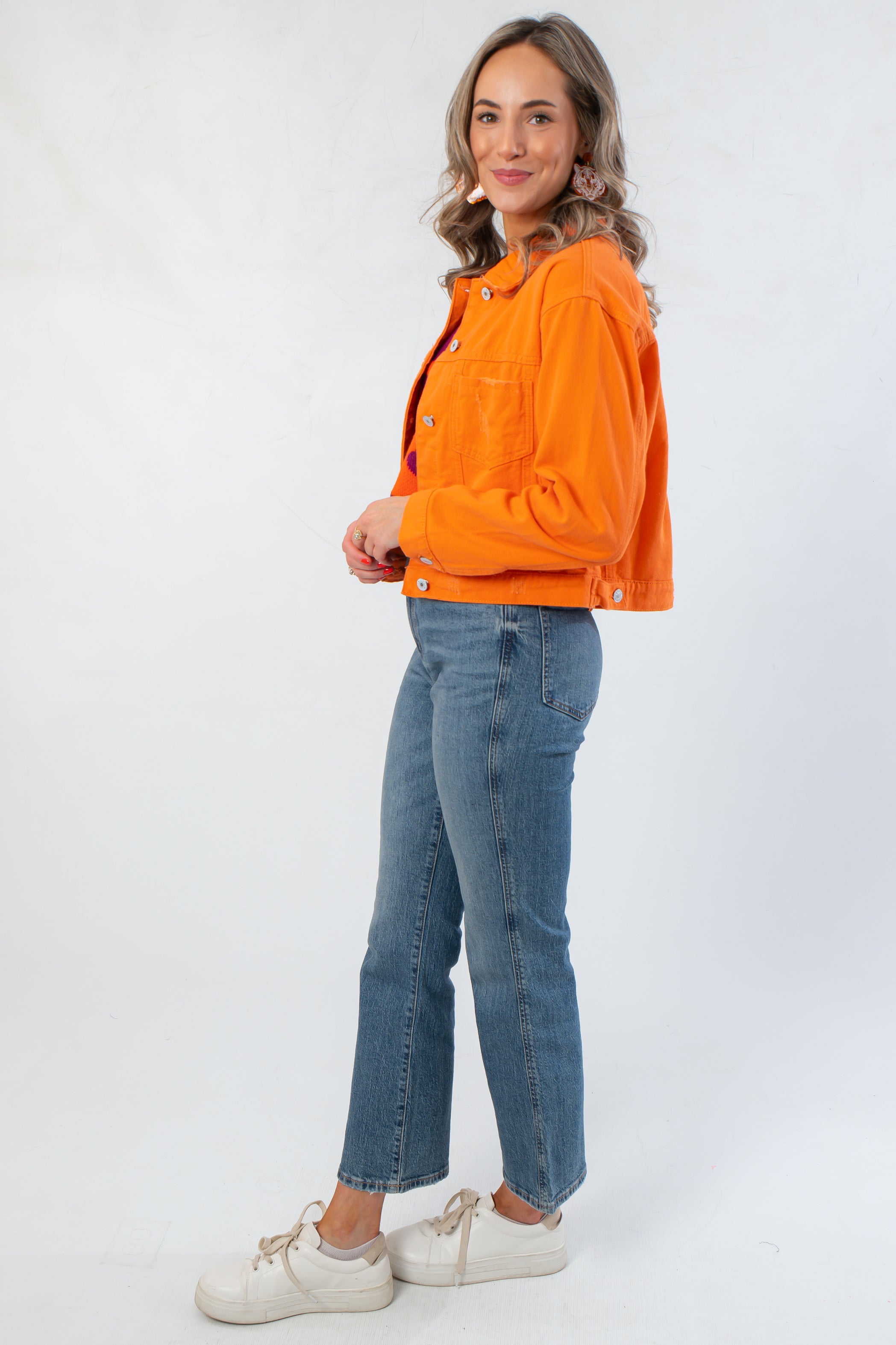 Orange You Cute Denim Jacket – Lightweight & Stylish Layering – L. Mae ...