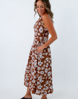 Comfortable fall dresses with pockets, THML dress, THML midi dress, brown THML dress, floral THML dress