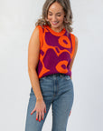 Garden Flower Orange & Magenta Sleeveless Sweater