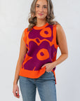 Garden Flower Orange & Magenta Sleeveless Sweater
