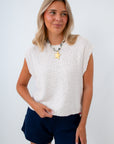 Teddy White Textured Sleeveless Sweater