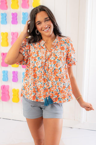 Practically Perfect Orange Floral Puff Sleeve Top-Voy-L. Mae Boutique