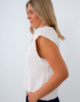 Teddy White Textured Sleeveless Sweater