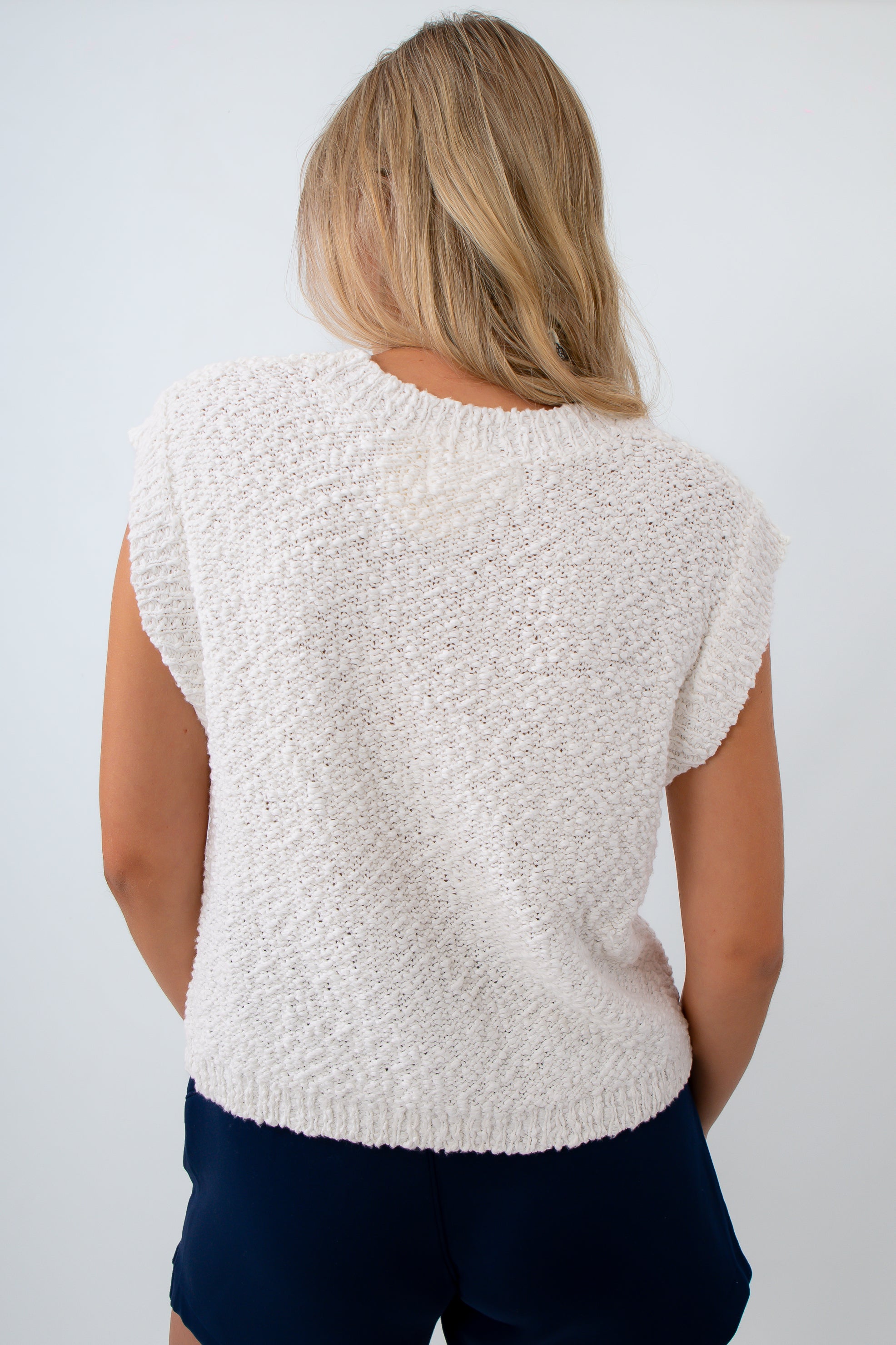 Teddy White Textured Sleeveless Sweater