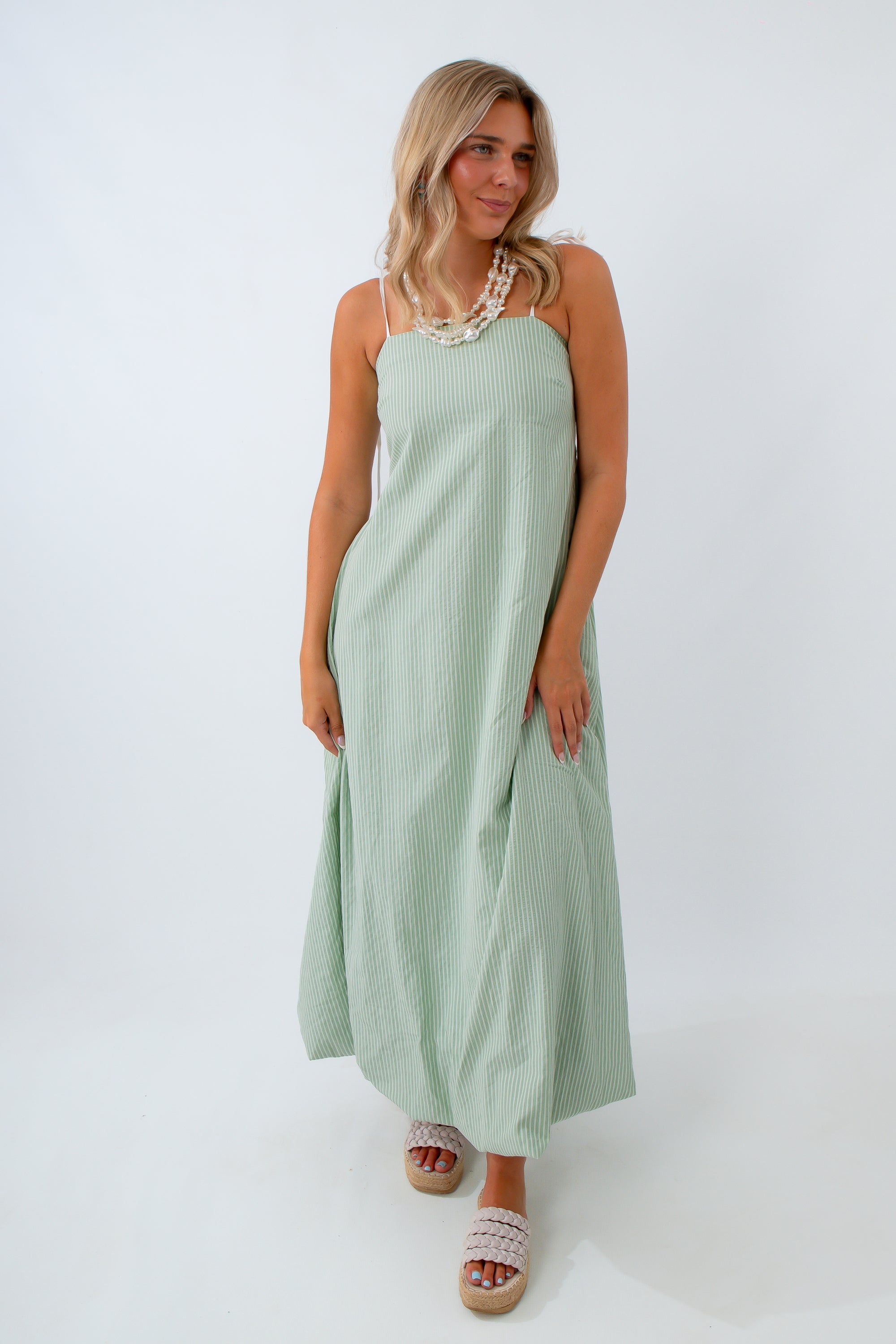 Shoreline Striped Bubble Hem Maxi Dress