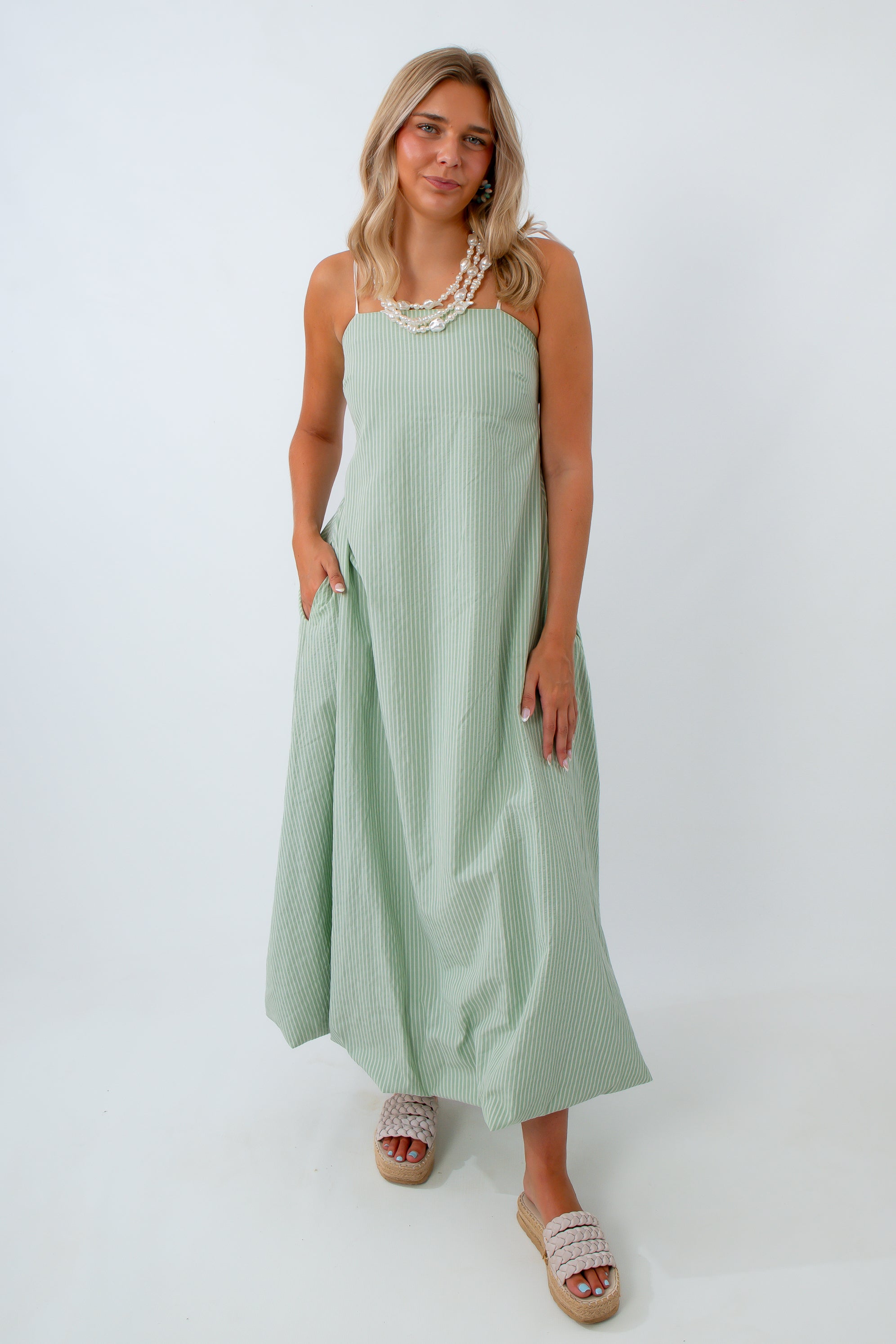 Shoreline Striped Bubble Hem Maxi Dress