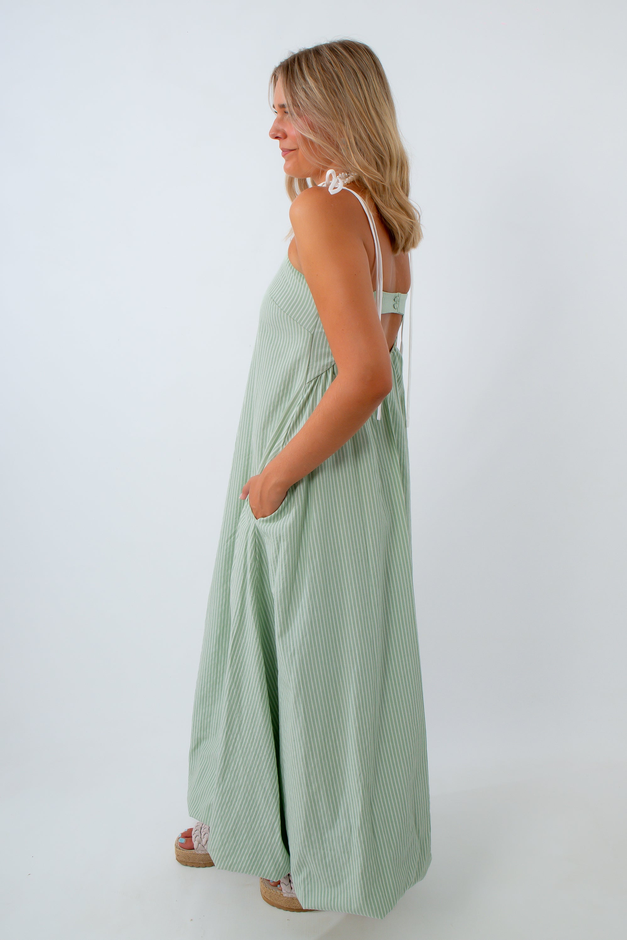 Shoreline Striped Bubble Hem Maxi Dress