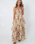 Floral tiered maxi dress with tie straps and wildflower print