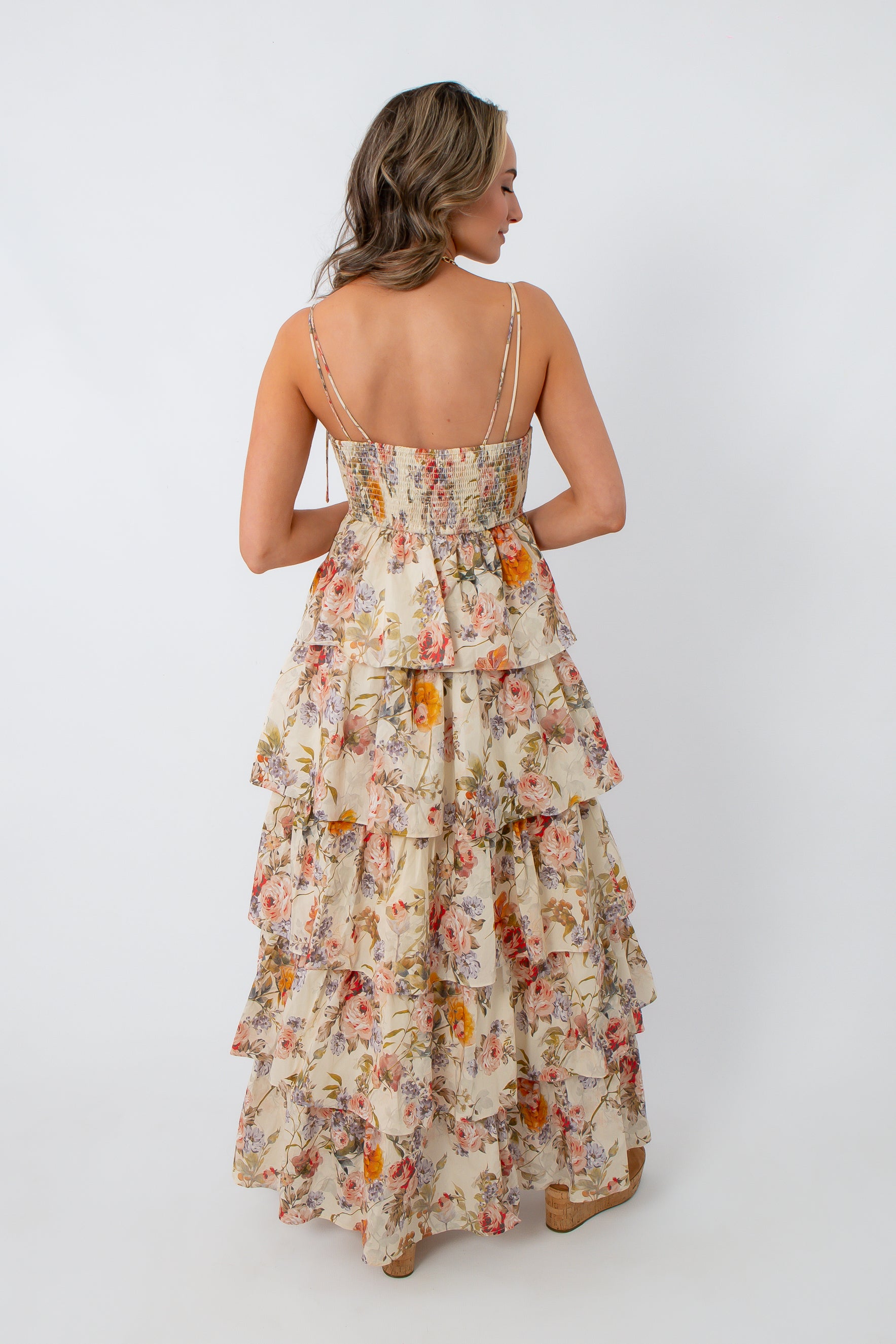 Butter Cream Wildflower Tiered Maxi Dress | Floral Tie-Strap Dress L. Mae Boutique Butter Cream Wildflower Tiered Maxi Dress | Floral Tie-Strap Dress L. Mae Boutique