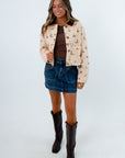 Cream barn jacket with mallard ducks print, lightweight fall jacket, fall outerwear, beige fall jacket