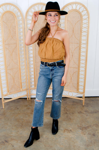 Pia Ginger Gauze Tube Top-Mustard Seed-L. Mae Boutique