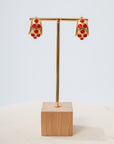 Red Studded Small Hoop Earrings