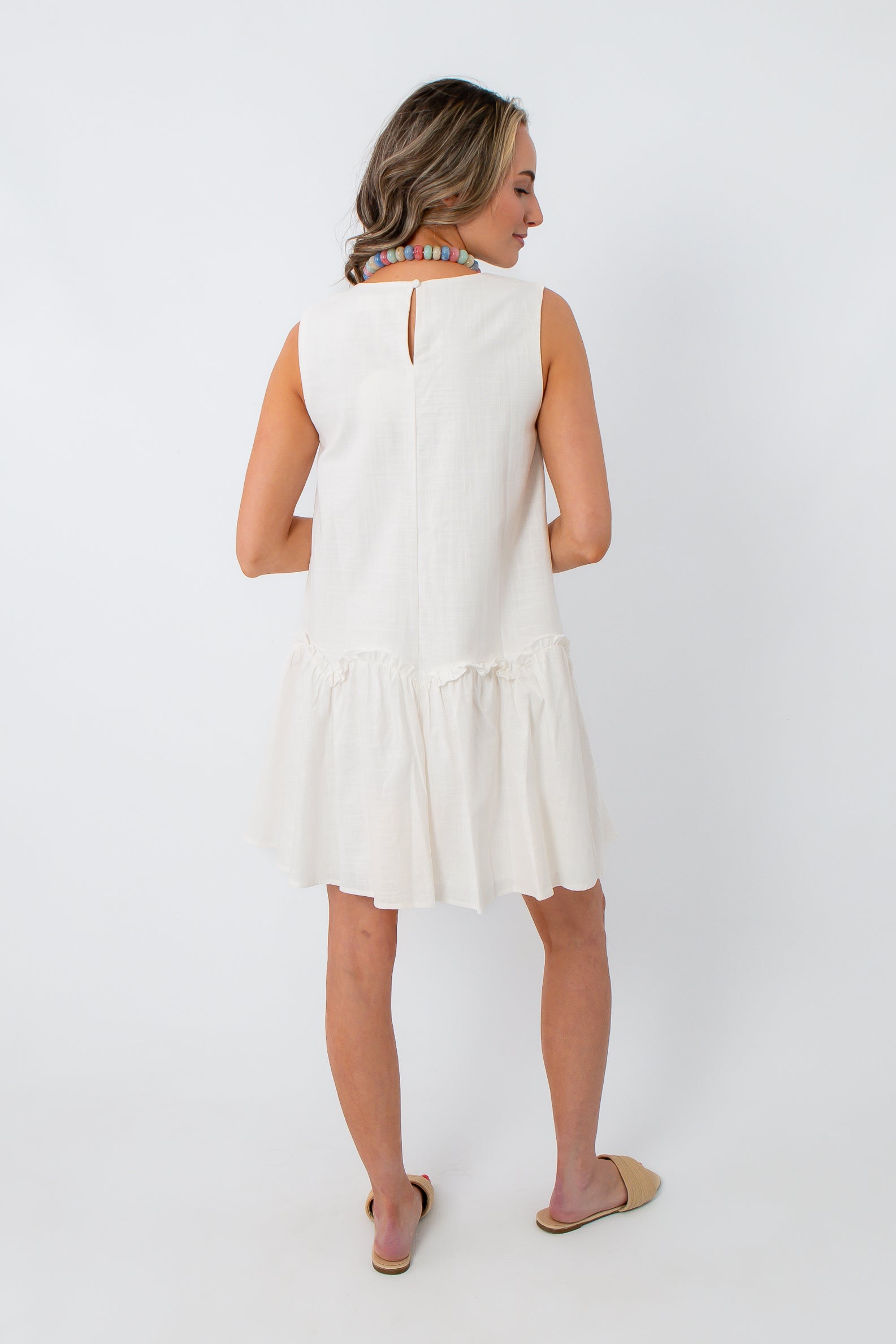 Sunday Brunch White Cotton Scallop Hem Mini Dress | Drop Waist S Sunday Brunch White Cotton Scallop Hem Mini Dress | Drop Waist S