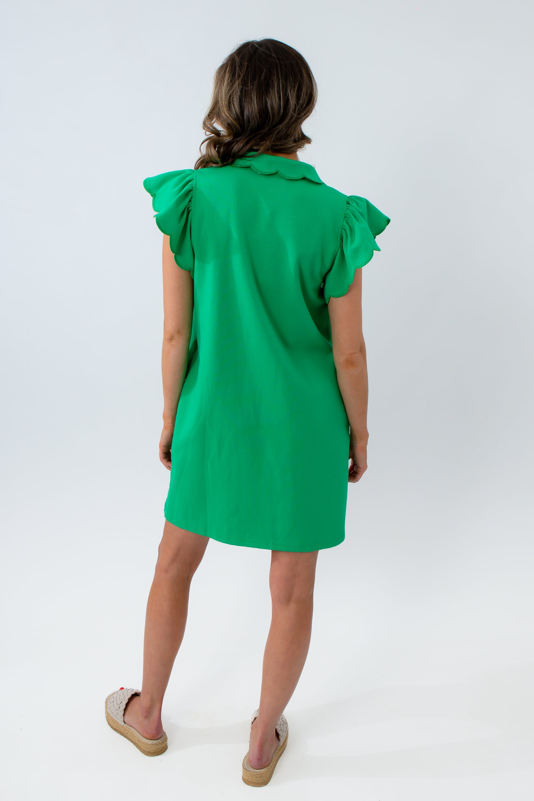 kelly green dress Kelly Green Scalloped Flutter Sleeve Dress