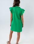 Kelly Green Scalloped Flutter Sleeve Dress