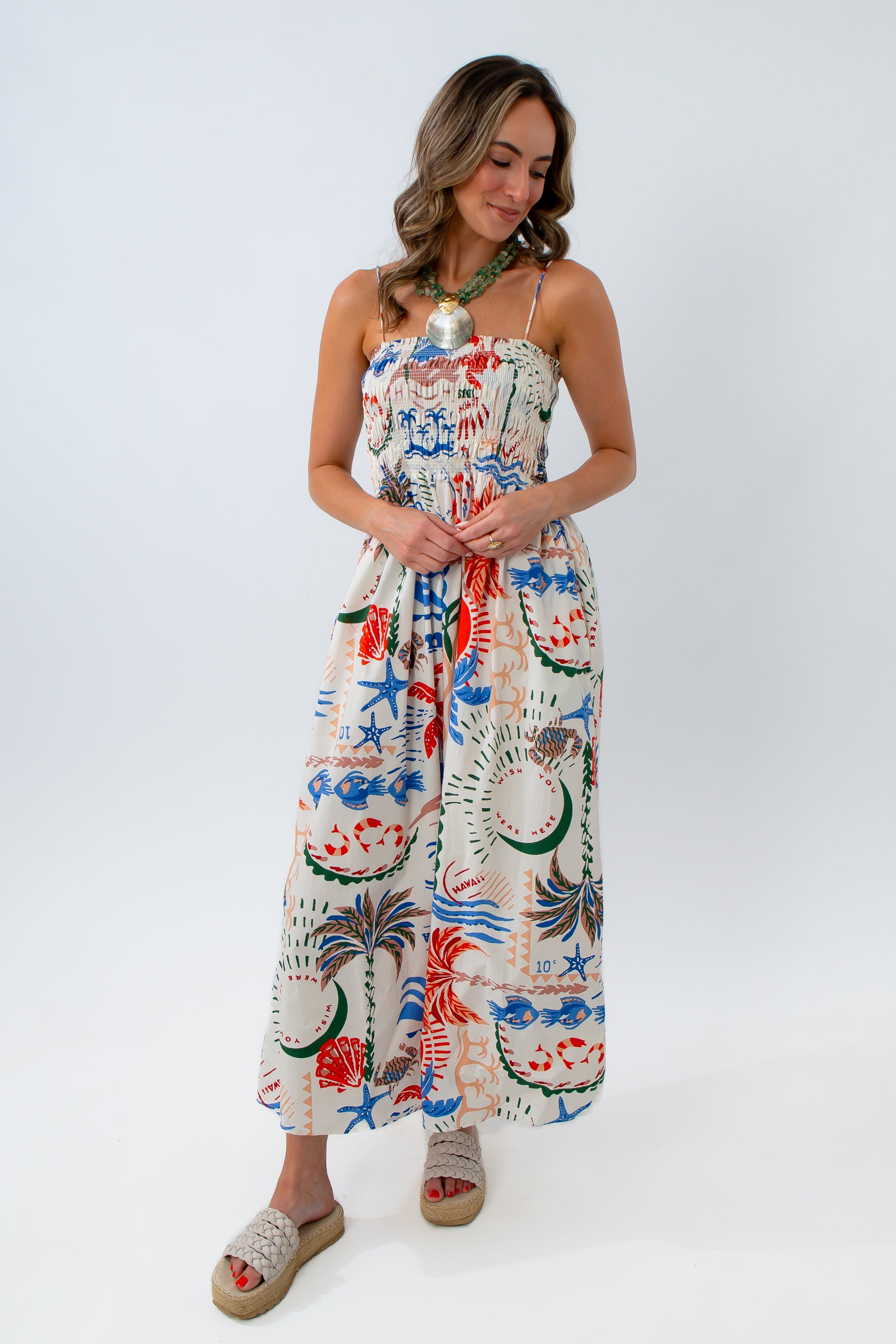 z supply summer maxi dress with fish and palm trees for vacation