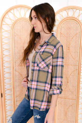 Emberly Olive and Blush Plaid Button Down Shirt-Thread & Supply-L. Mae Boutique