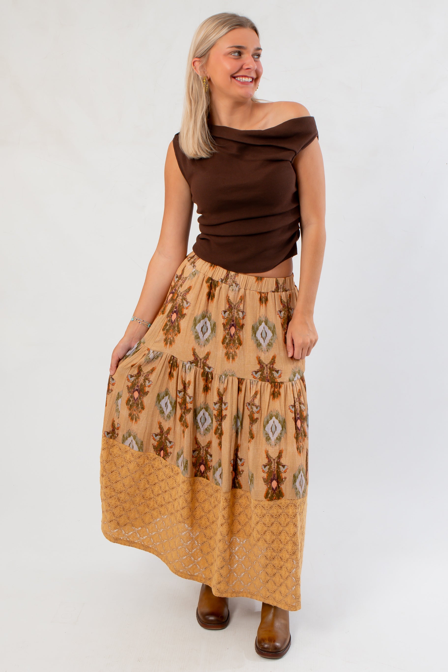 Latte Lace Bottom Tiered Skirt