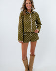 Lightweight fall jacket with button front closure, fall layering pieces, fall outerwear, lightweight green jacket