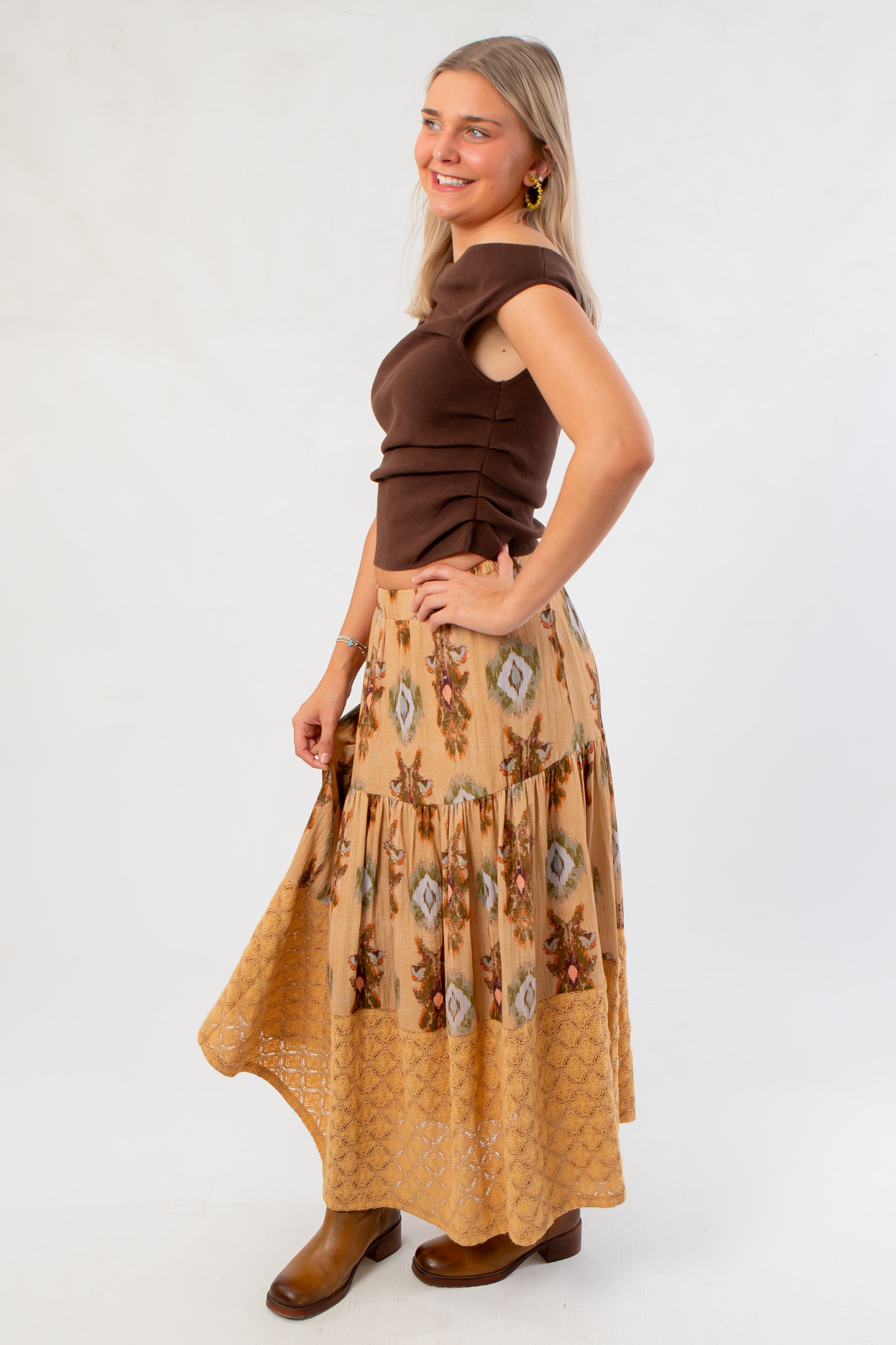 Latte Lace Bottom Tiered Skirt