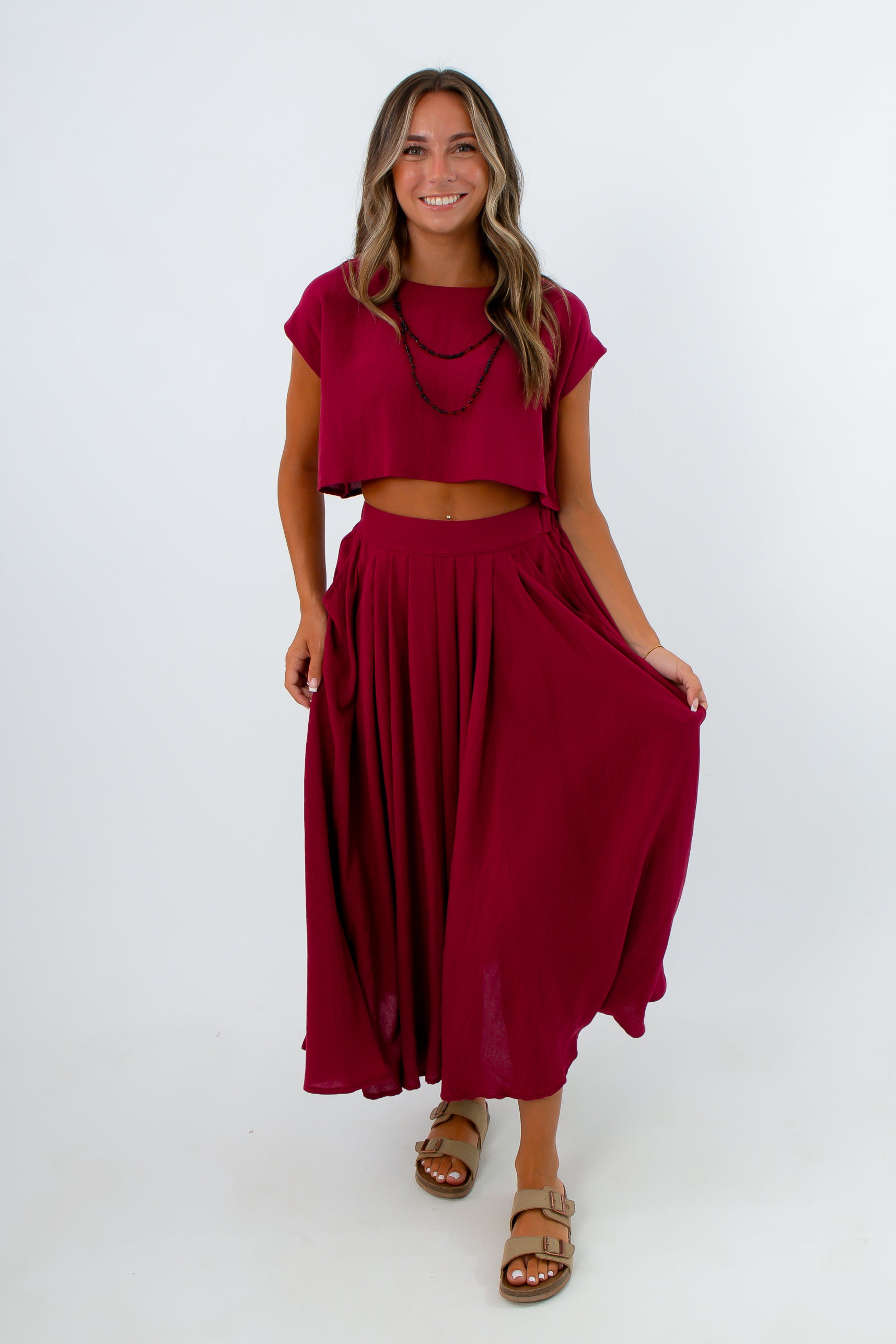 Horseshoe Heat Burgundy Midi Skirt Set