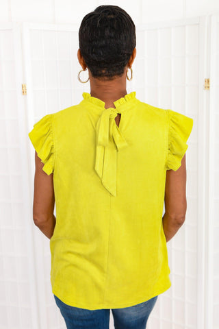 Vibrant Expression Lime Suede Ruffle Sleeve Top-Voy-L. Mae Boutique