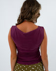 Plum cowl neckline sleeveless top for fall, fall going out tops, plum sleeveless top