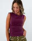 Amelia Drop Ruched Plum Top