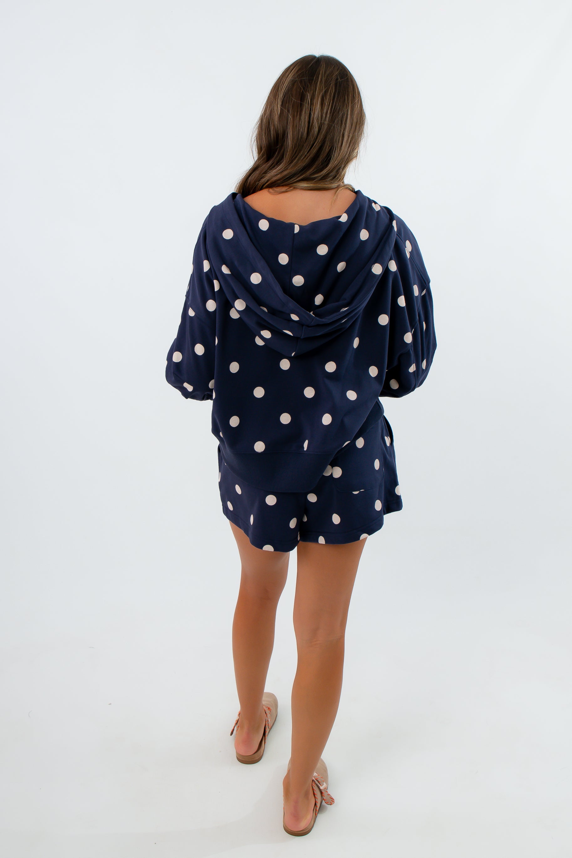 Navy and white polka dot comfy shorts, Navy and white polka dot lounge shorts, Navy and white polka dot set