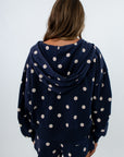 Spot On polka dot zip up hoodie perfect for casual wear, navy and white loungewear set, navy polka dot shorts set