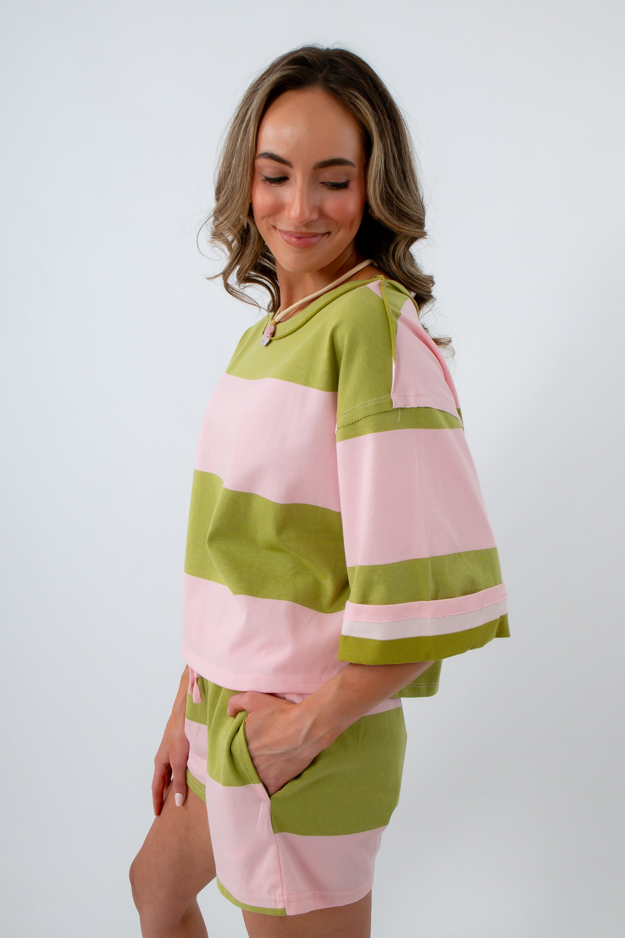 Pink and Green Striped Tee free people dupe