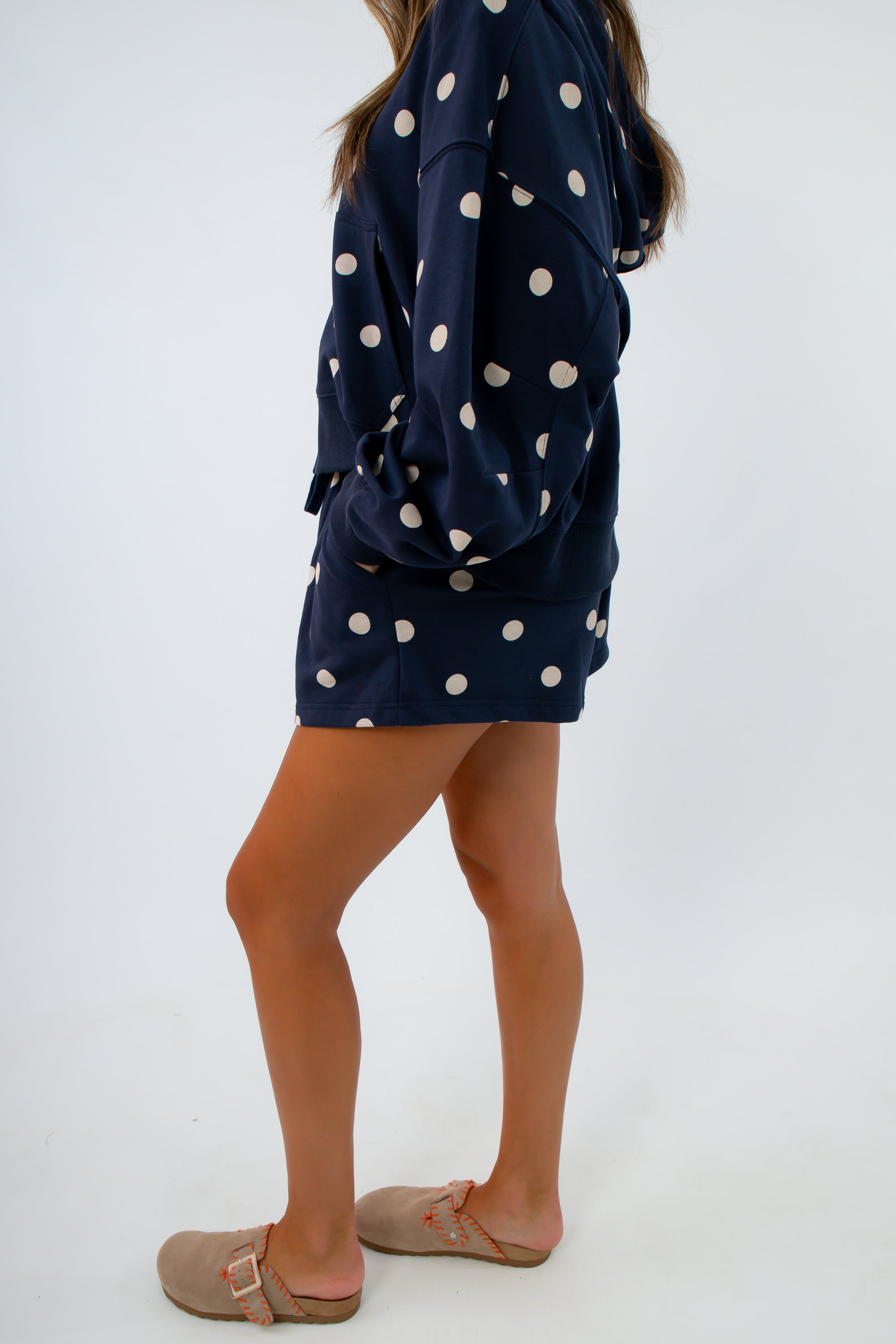 Spot On Navy Polka Dot Short with adjustable drawstring for perfect fit, navy and white polka dot lounge shorts
