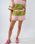 Pink and Green Striped Shorts