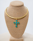 Collar Necklace in Blue Chalcedony Cross Charm