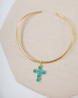Collar Necklace in Blue Chalcedony Cross Charm