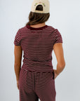 Comfortable fall loungewear short sleeve striped shirt, fall loungewear set, matching loungewear set, burgundy loungewear set