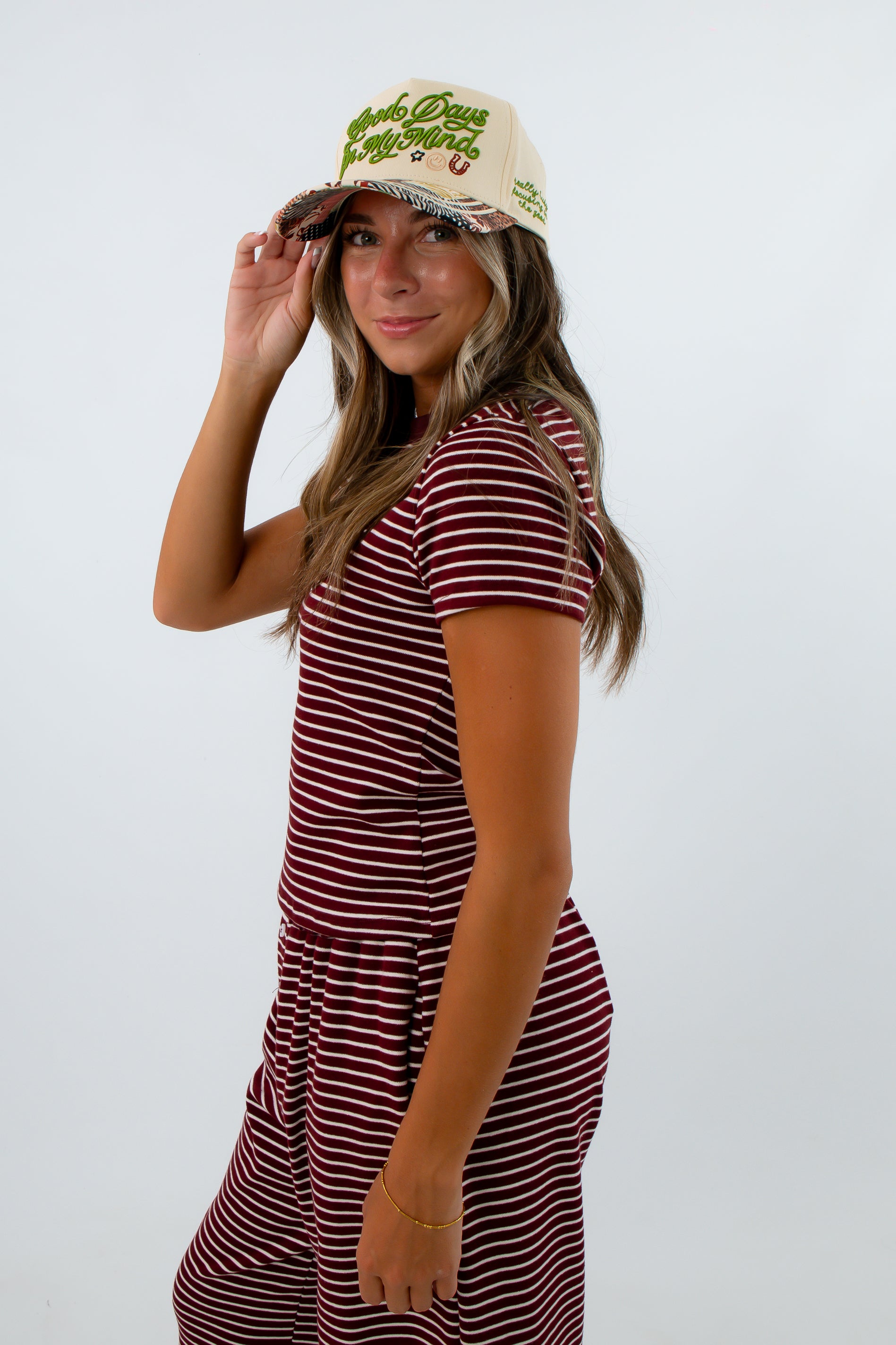 Long Weekend Burgundy Stripe Knit Short Sleeve Tee