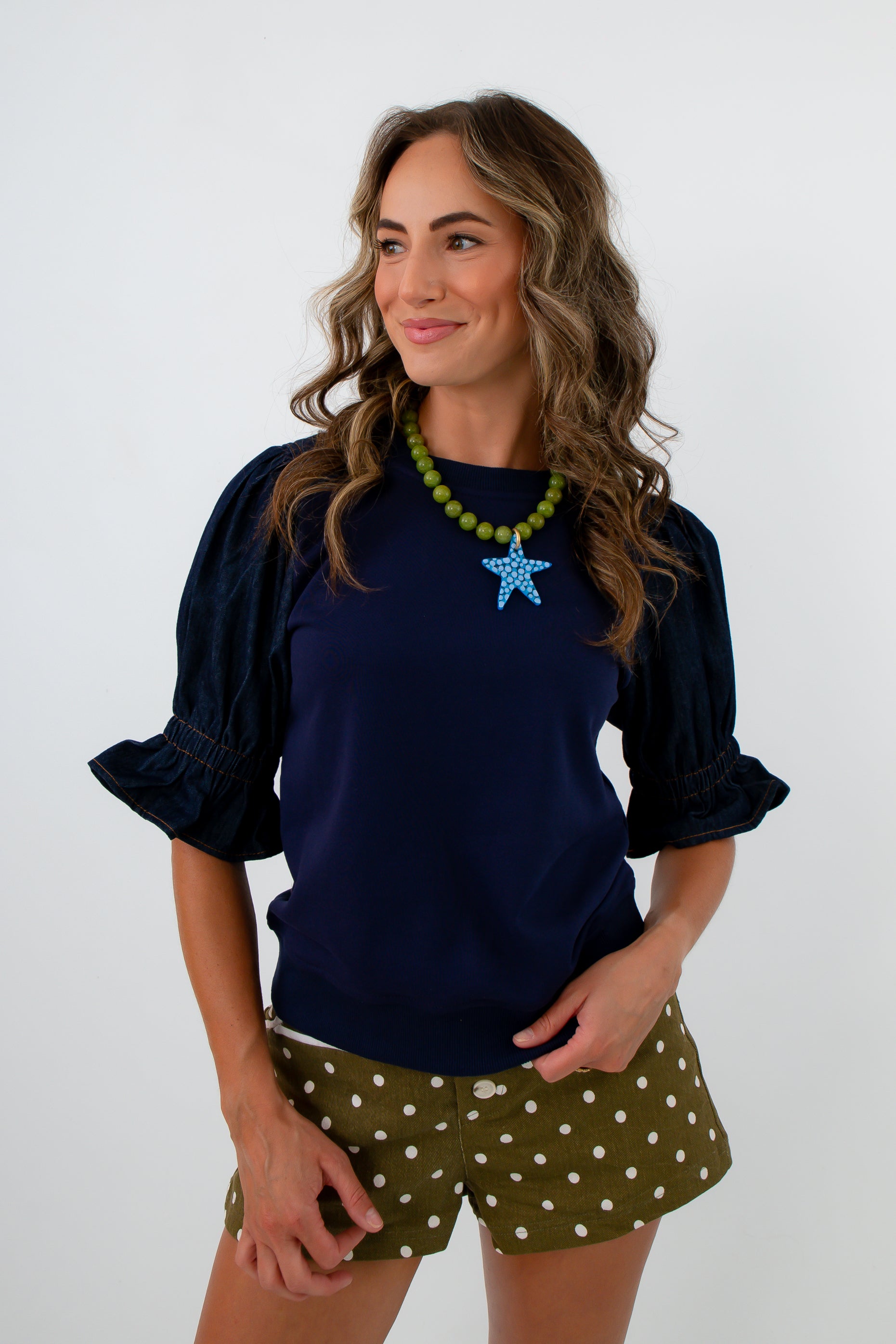 Uptown Girl Dark Denim Puff Sleeve Sweatshirt