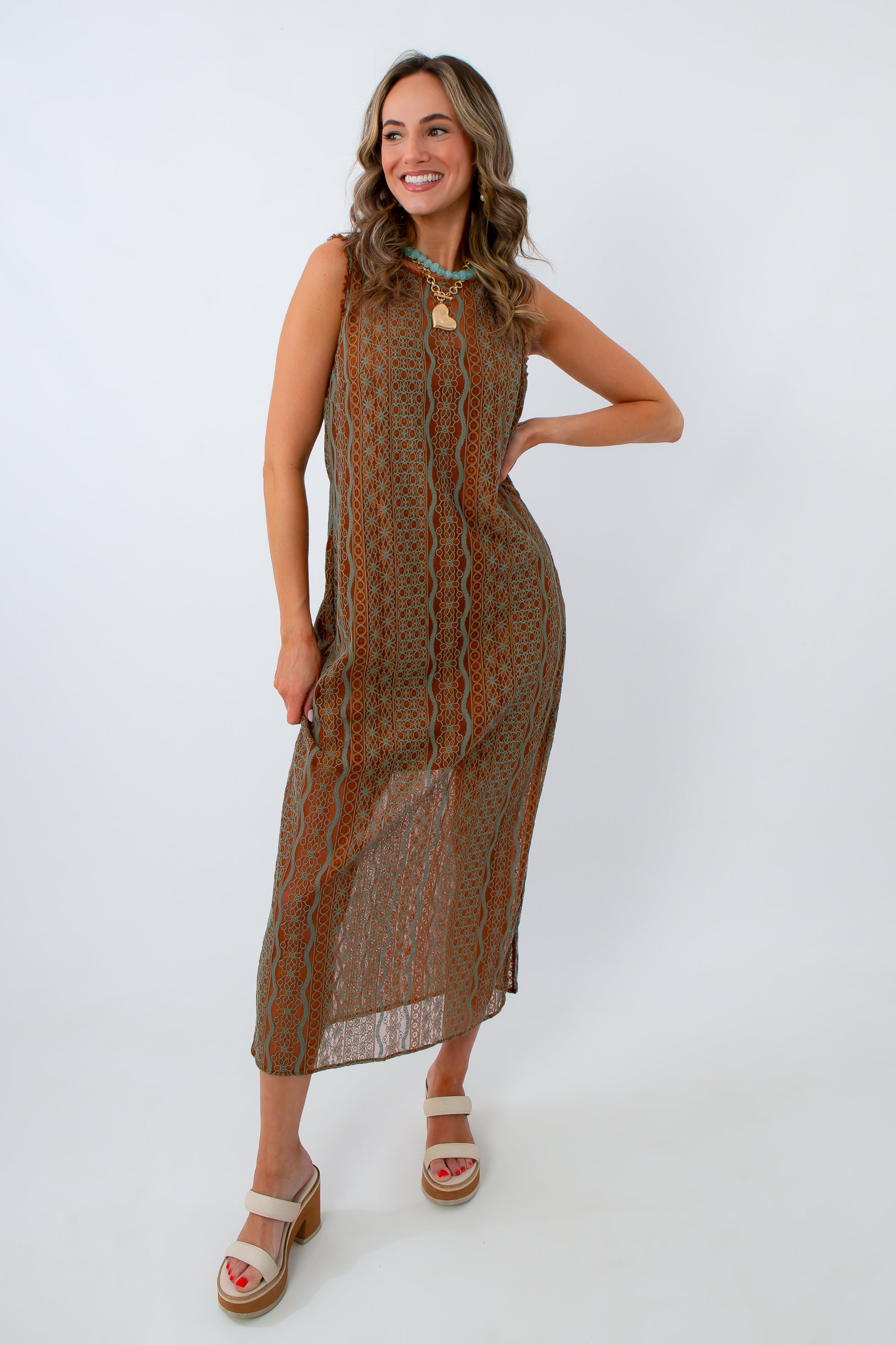 Steve Madden Rust Mesh Nyssa Midi Dress