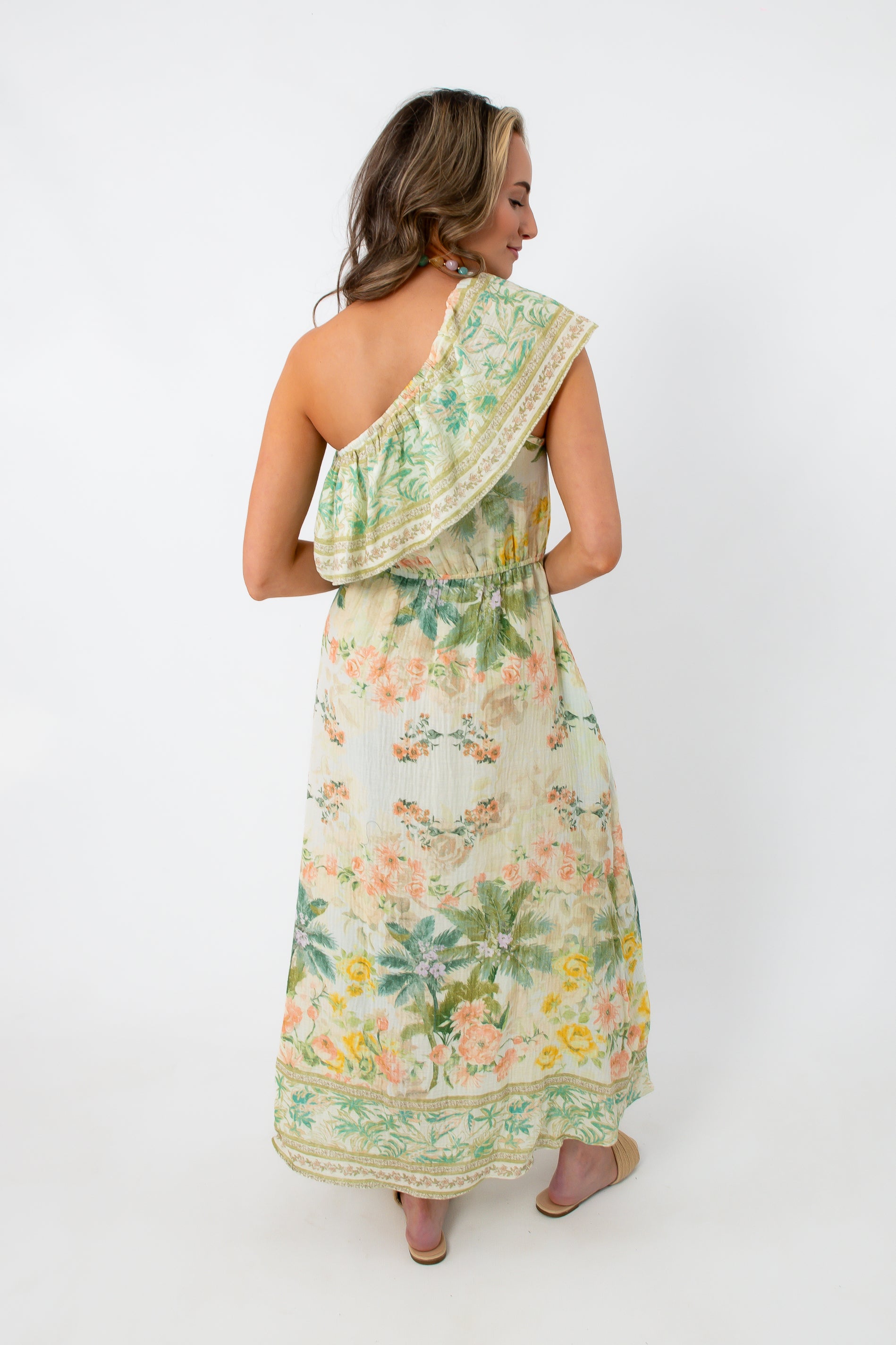 tropical midi dress Whitney Tropical Garden One-Shoulder Midi Dress