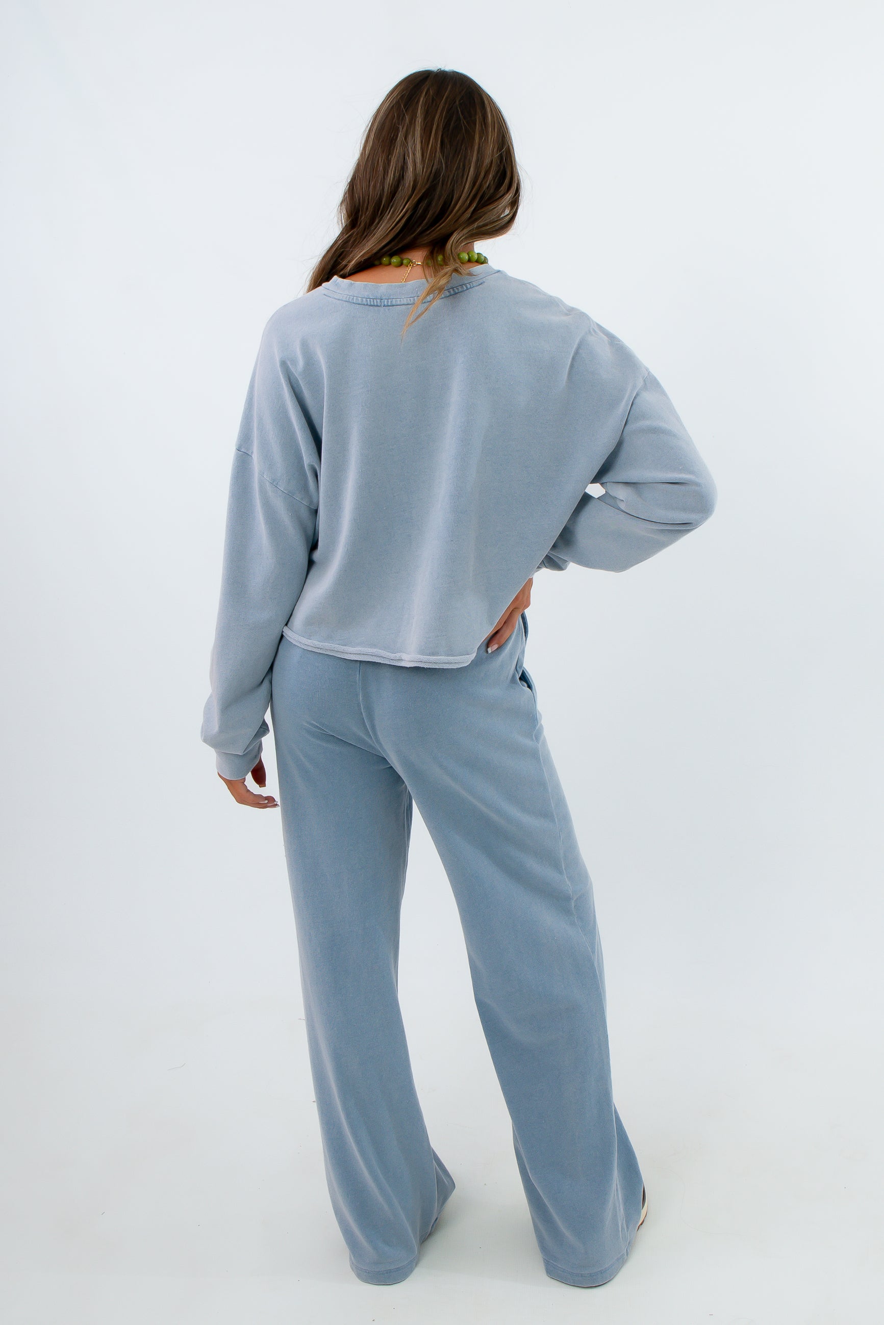 Comfortable blue knit lounge pants for everyday wear, blue knit matching lounge set