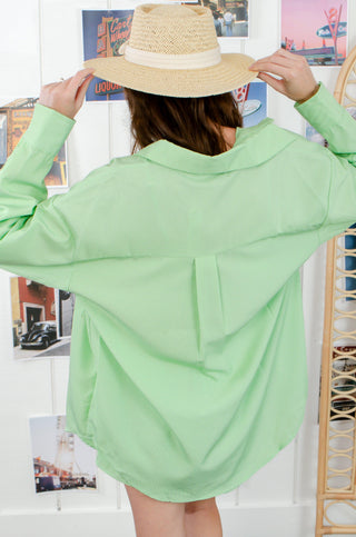 Lime Oversized Striped Button Down Shirt-day + moon-L. Mae Boutique