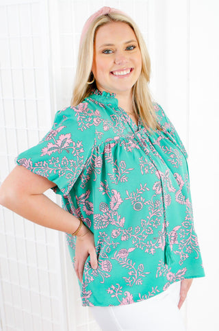 Teal & Pink Paisley Print Top-Voy-L. Mae Boutique