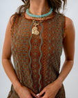 Mesh Maxi Dress with teal accessories