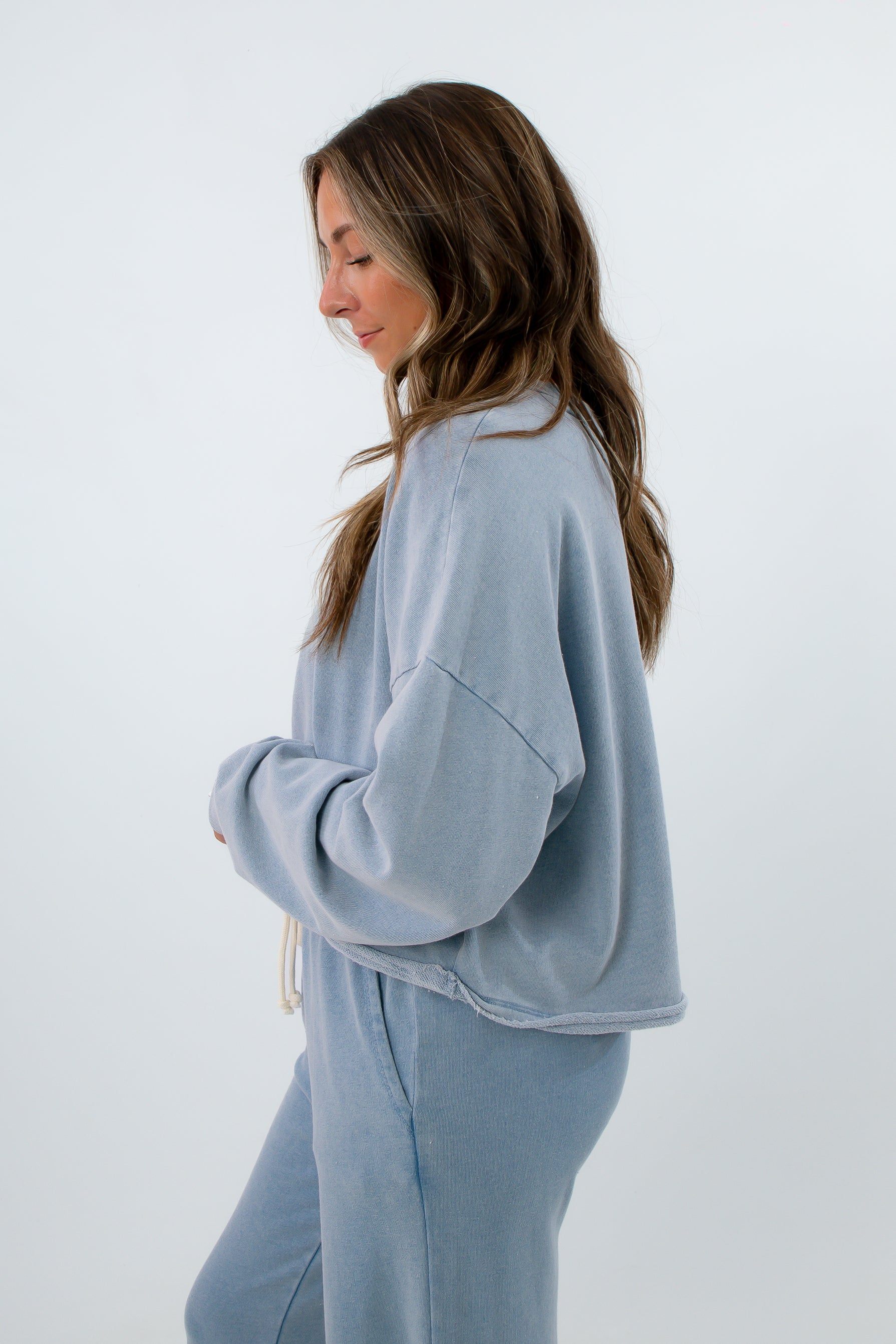Comfortable blue French terry crew neck sweatshirt, blue loungewear set, Z Supply blue sweatshirt
